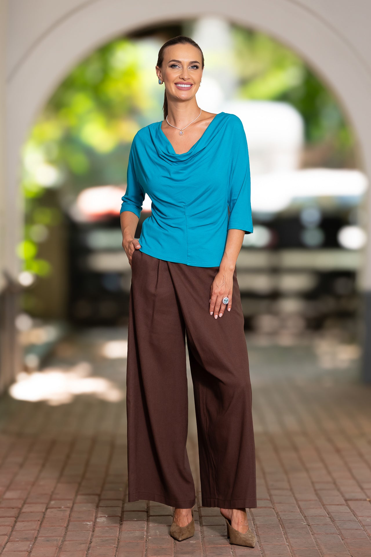 Bluza turcoaz din jerseu Femina