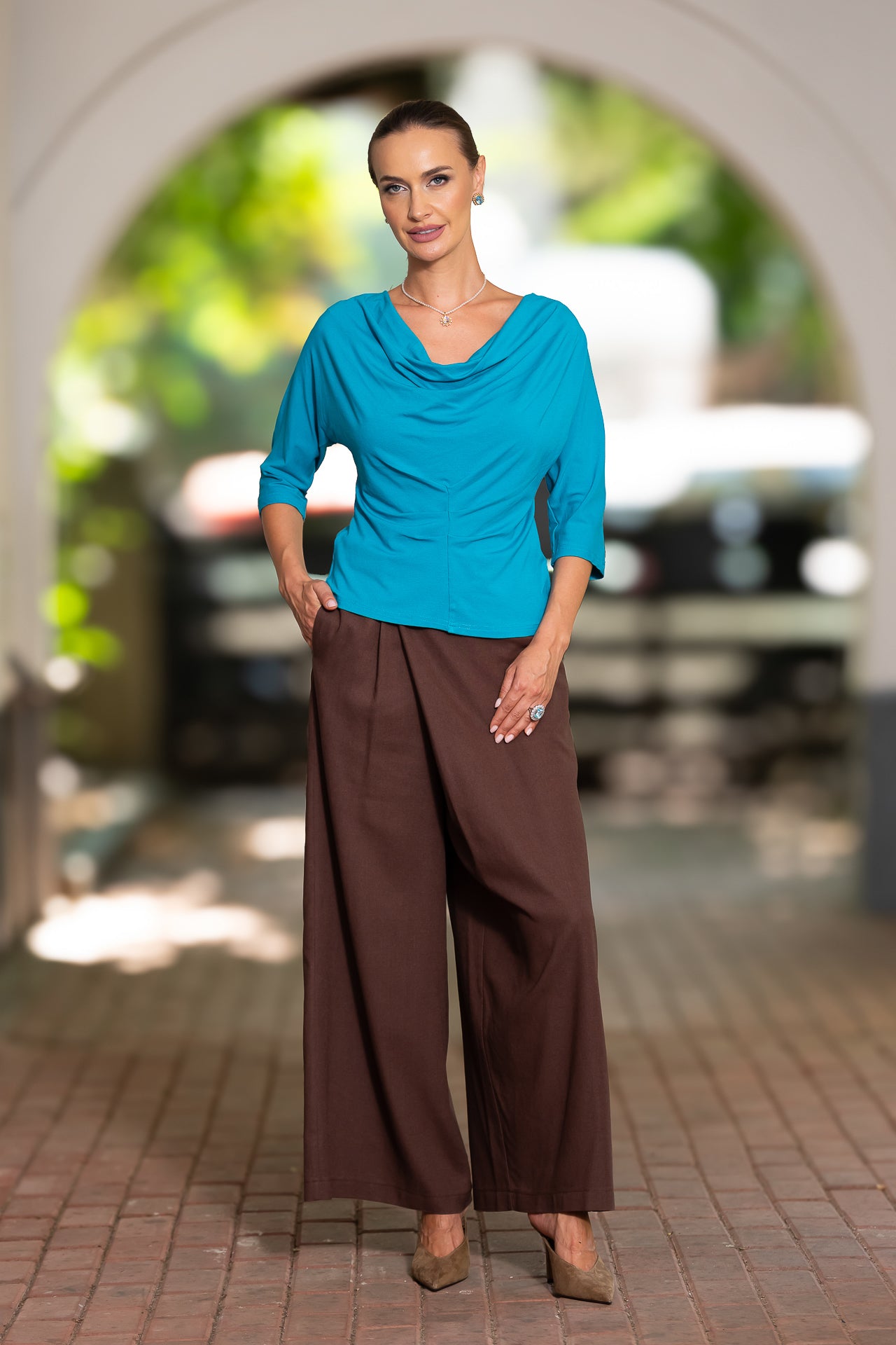 Bluza turcoaz din jerseu Femina
