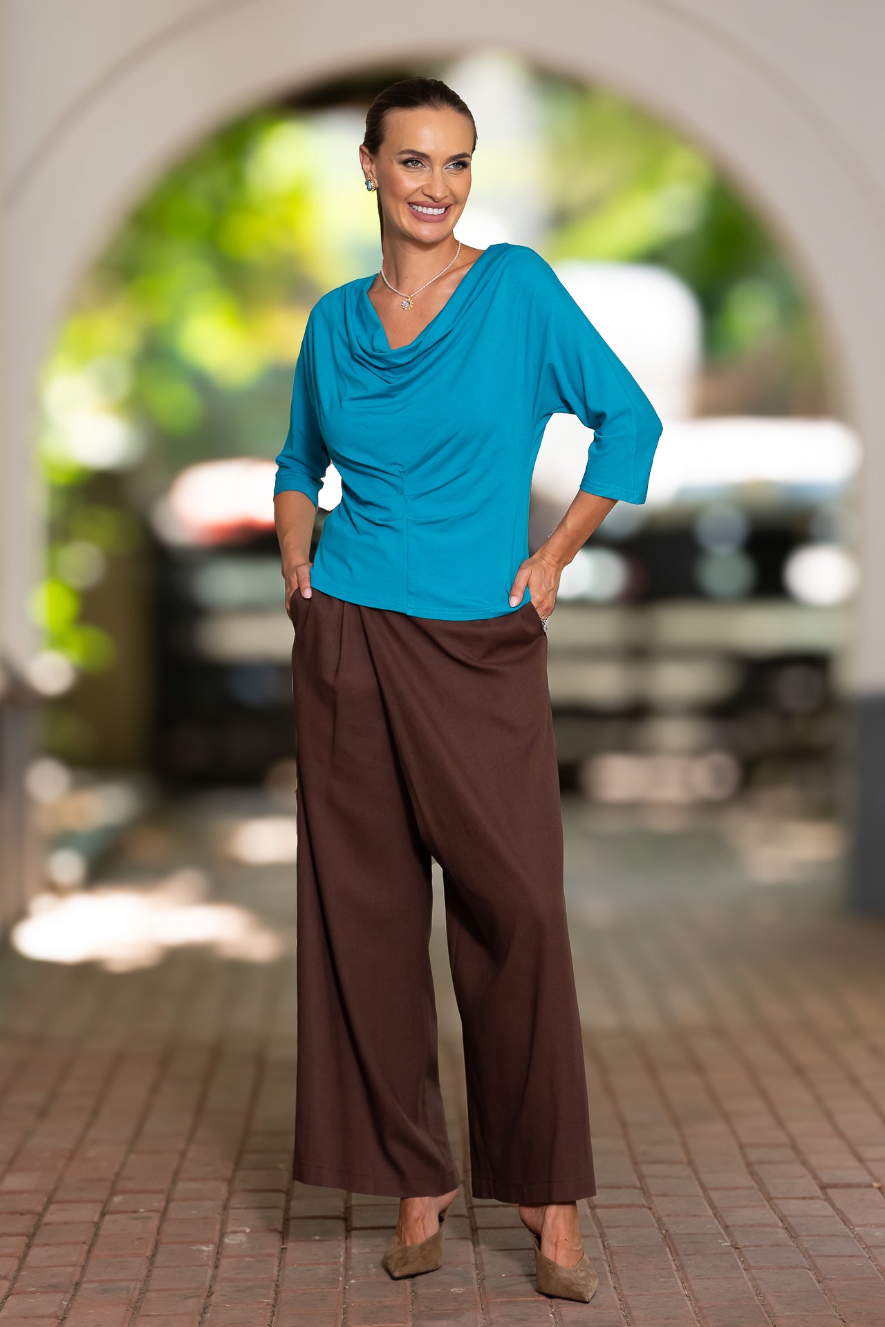 Bluza turcoaz din jerseu Femina