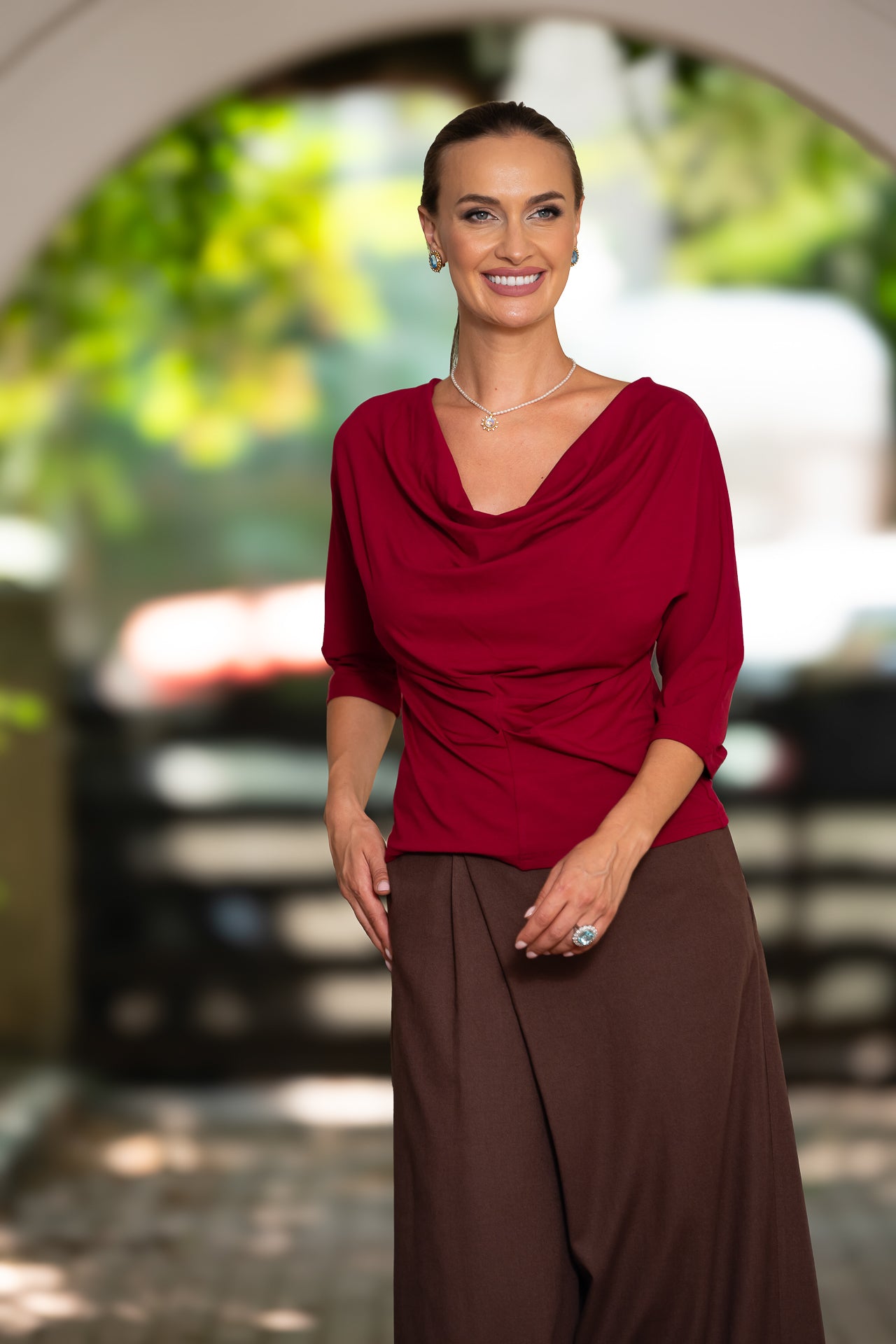 Bluza vișinie din jerseu Femina