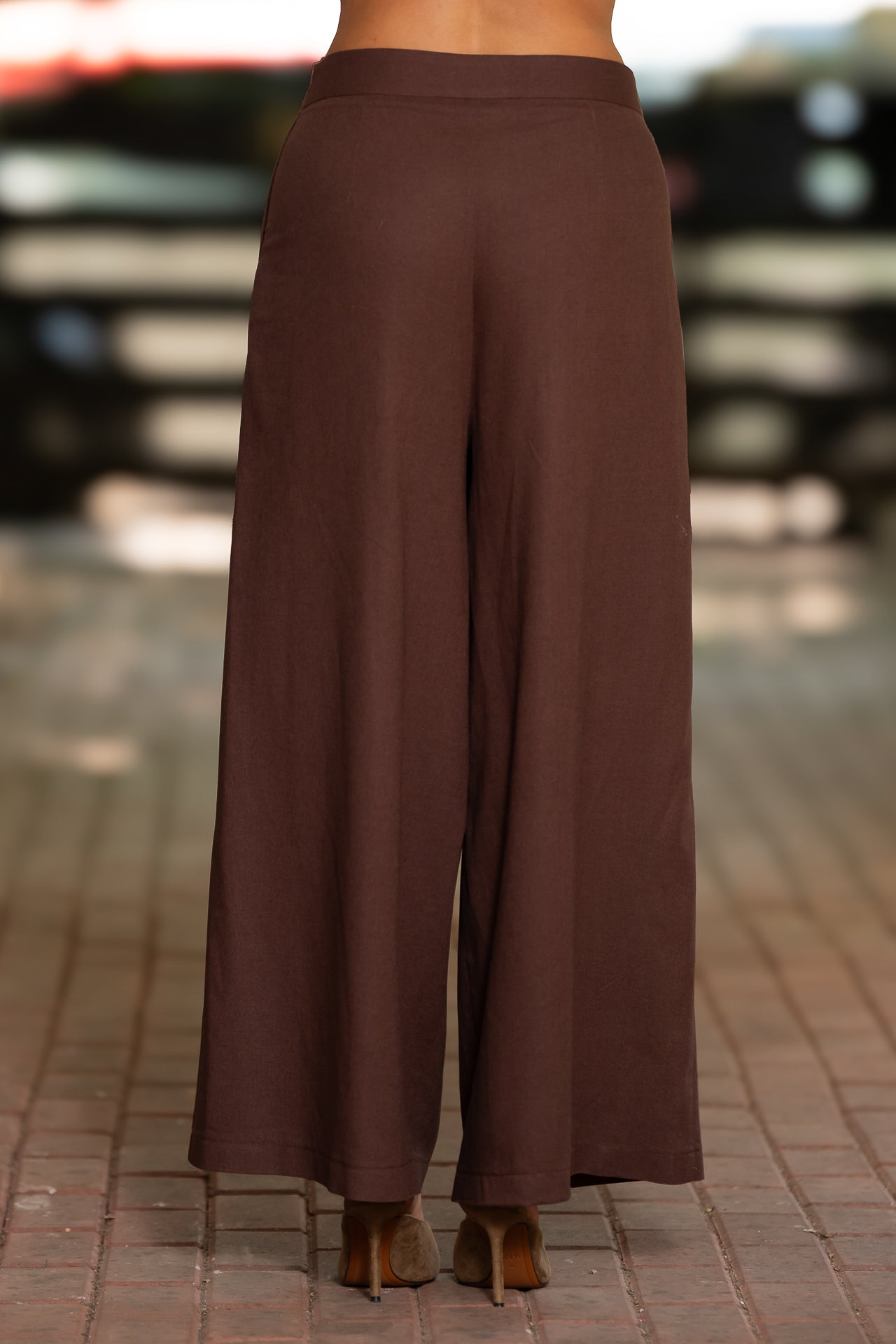 Fustă pantalon din in maro  cu buzunare laterale