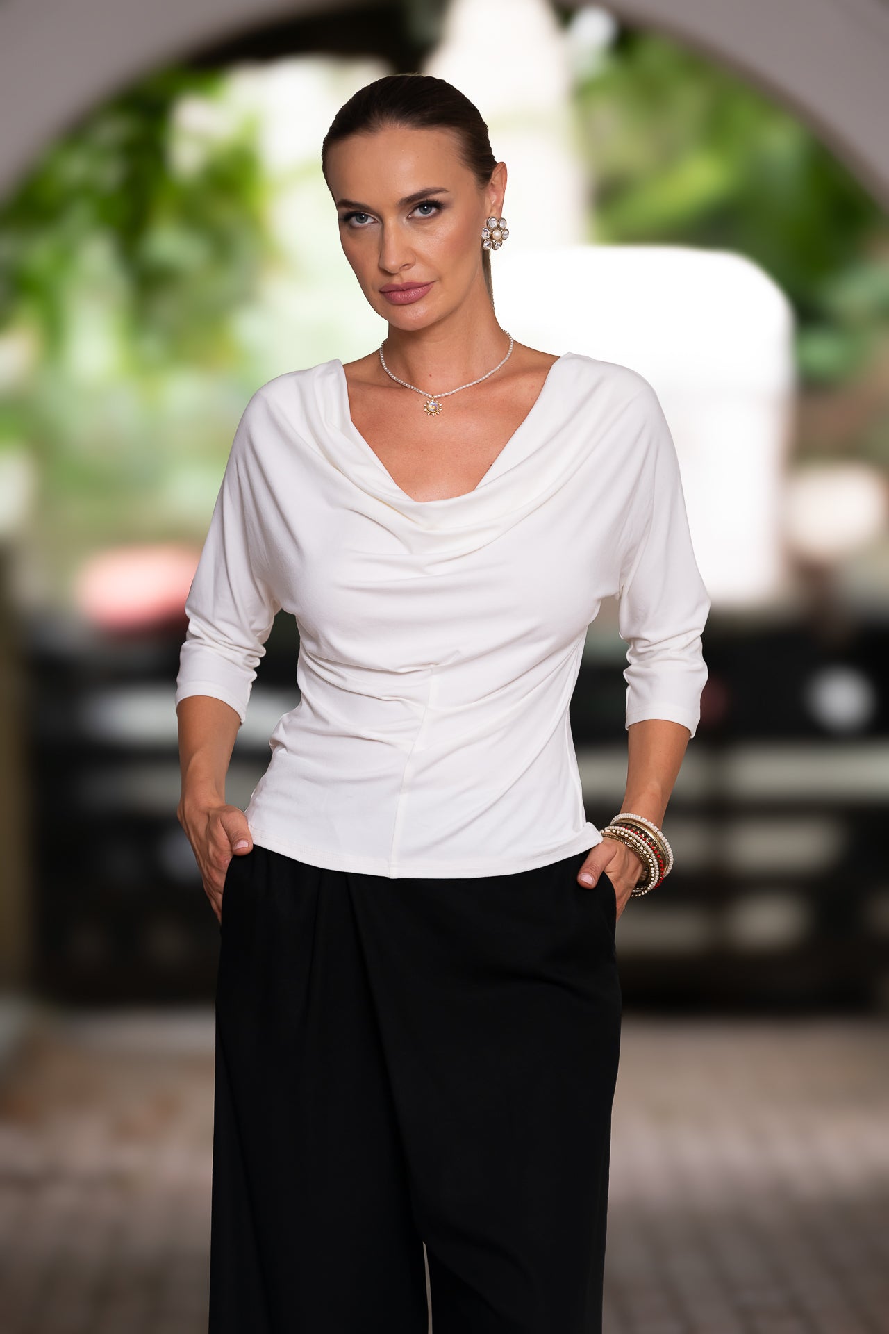 Bluza albă din jerseu Femina