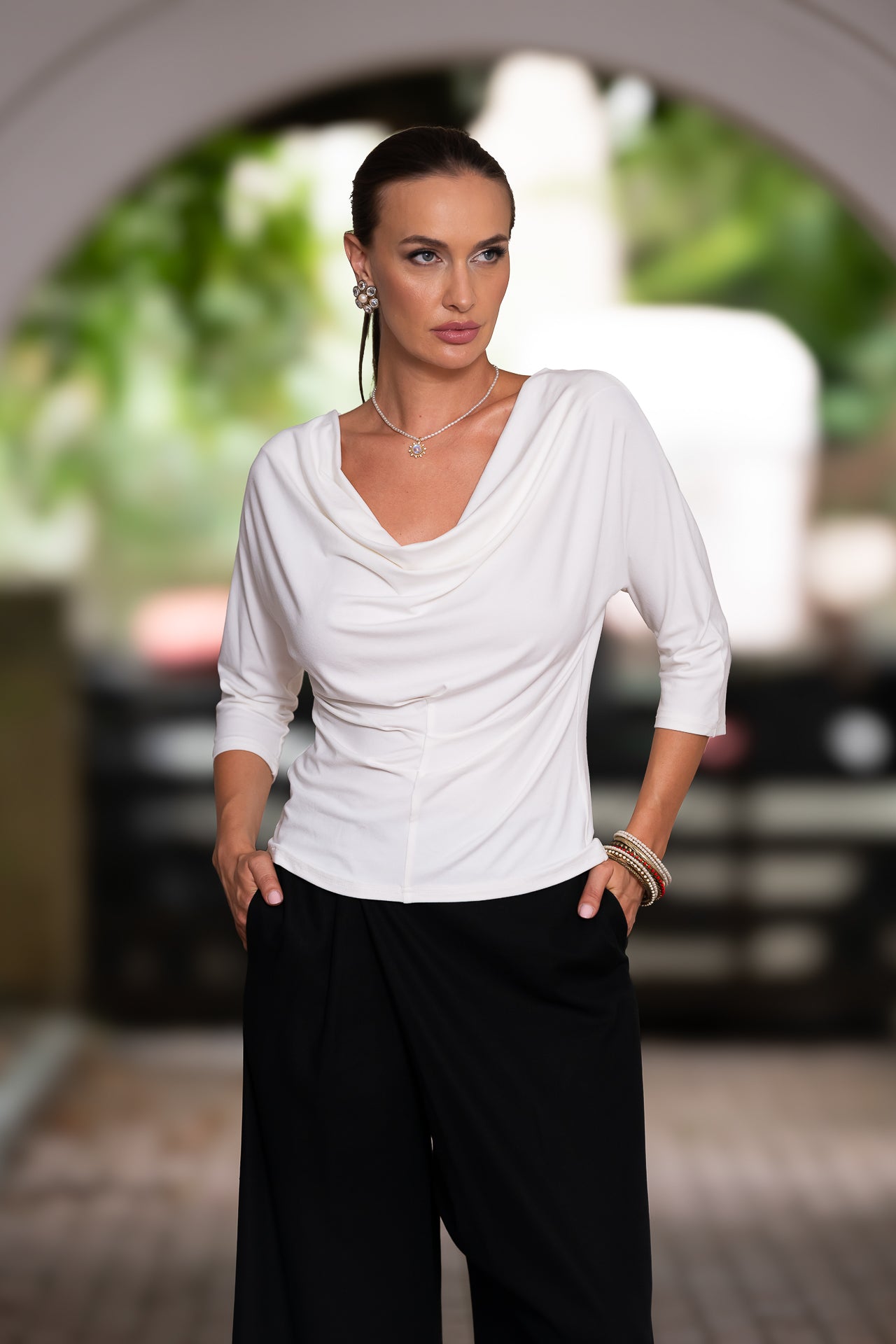 Bluza albă din jerseu Femina