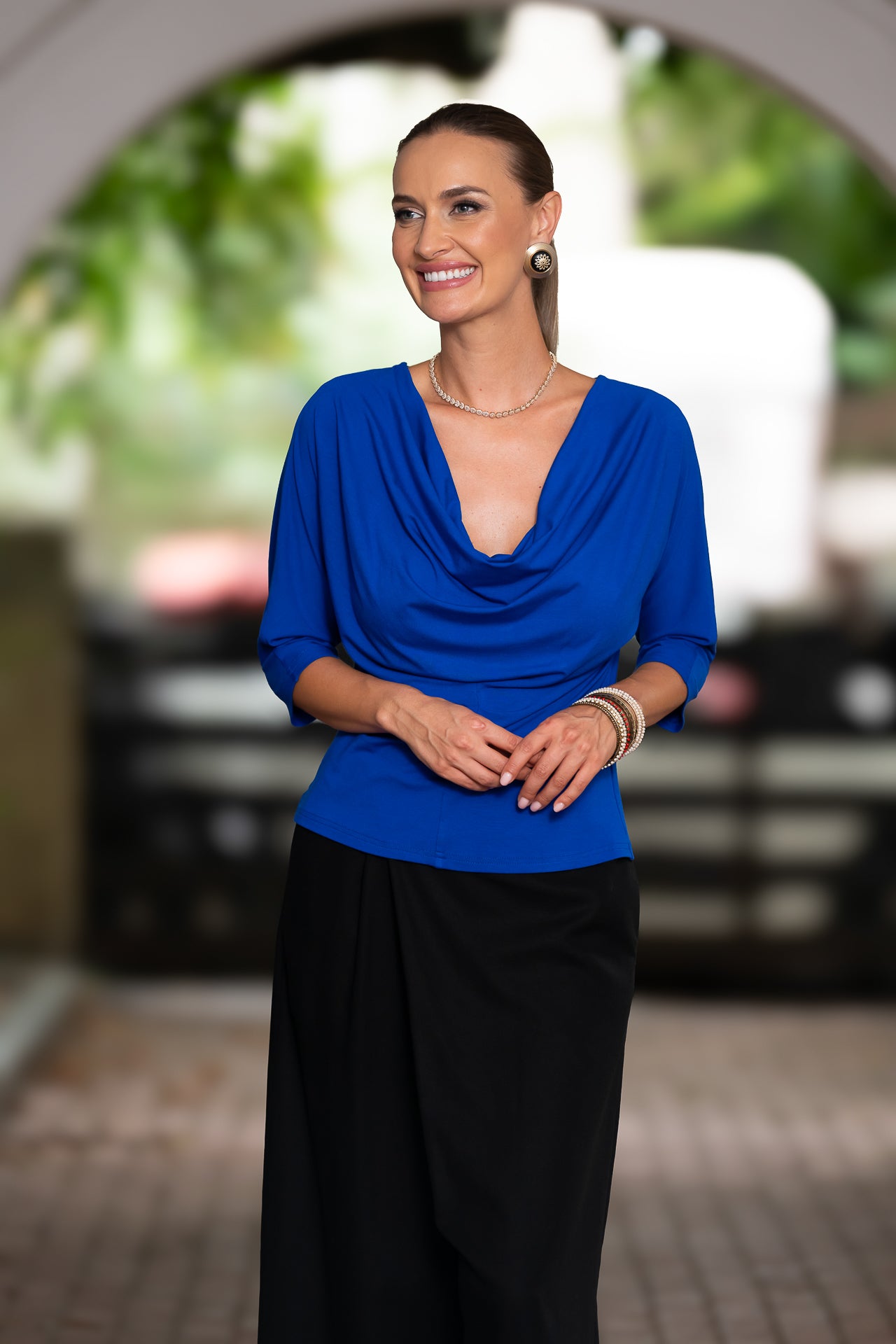 Bluza albastru royal din jerseu Femina