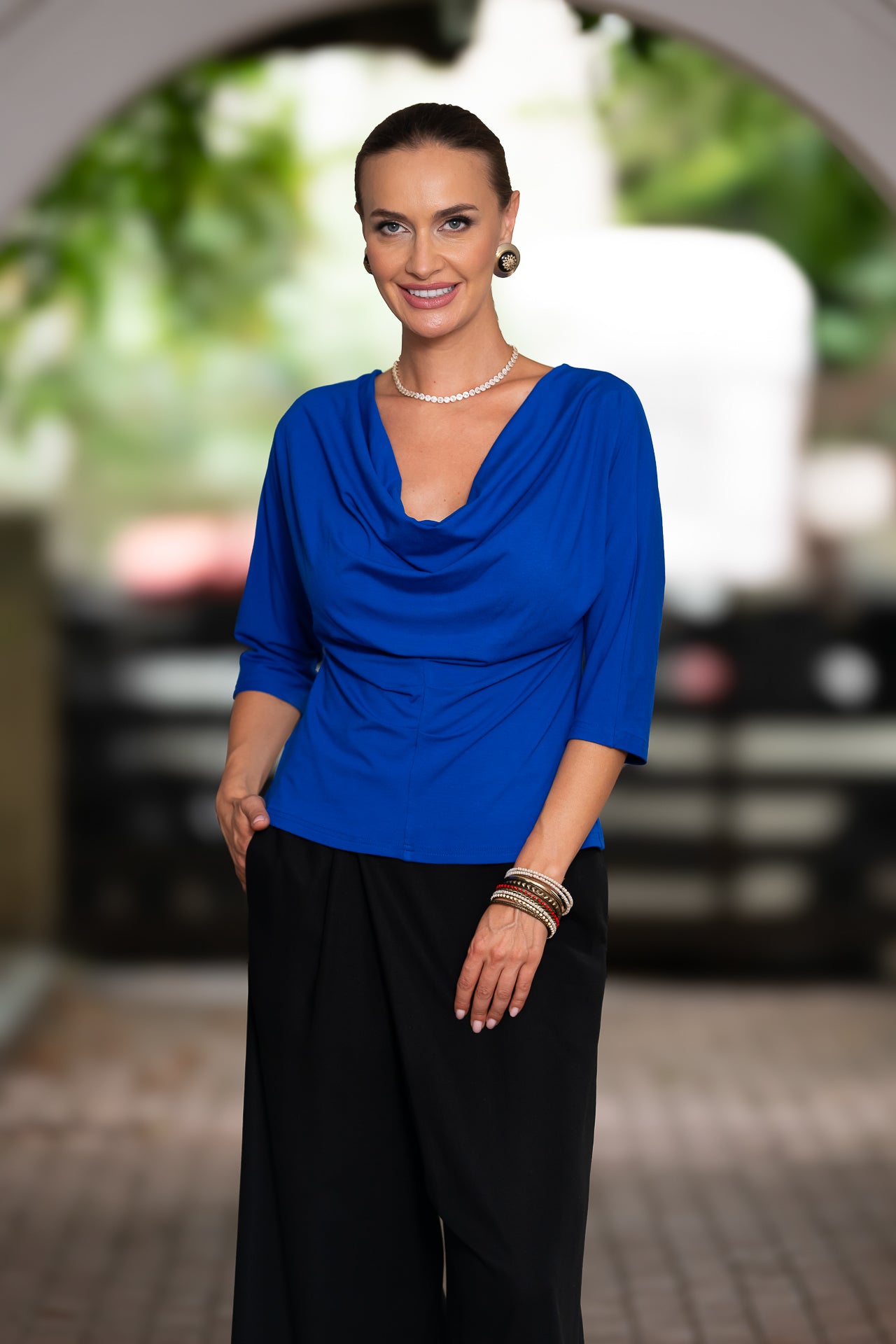 Bluza albastru royal din jerseu Femina
