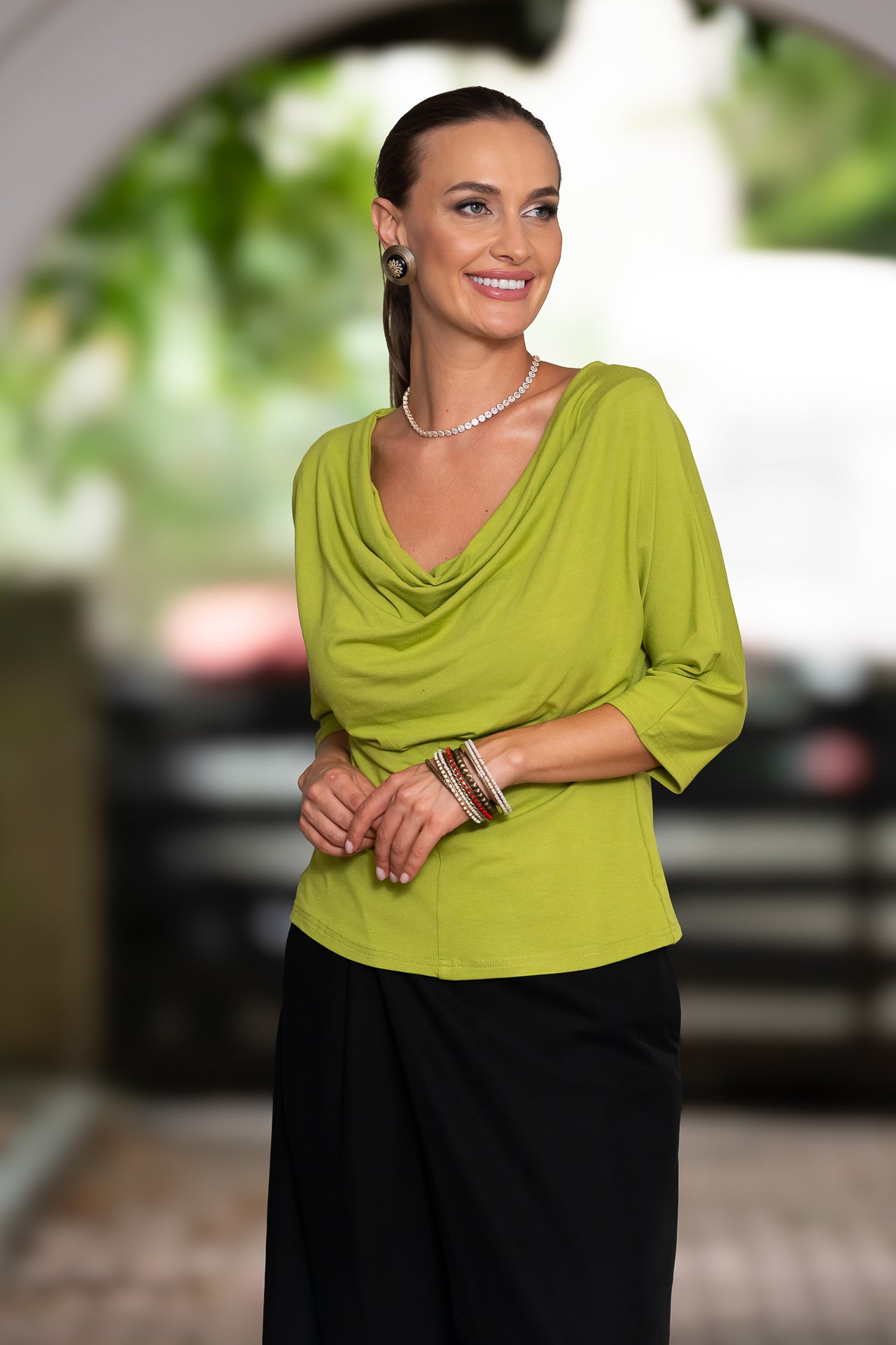 Bluza verde lime din jerseu Femina