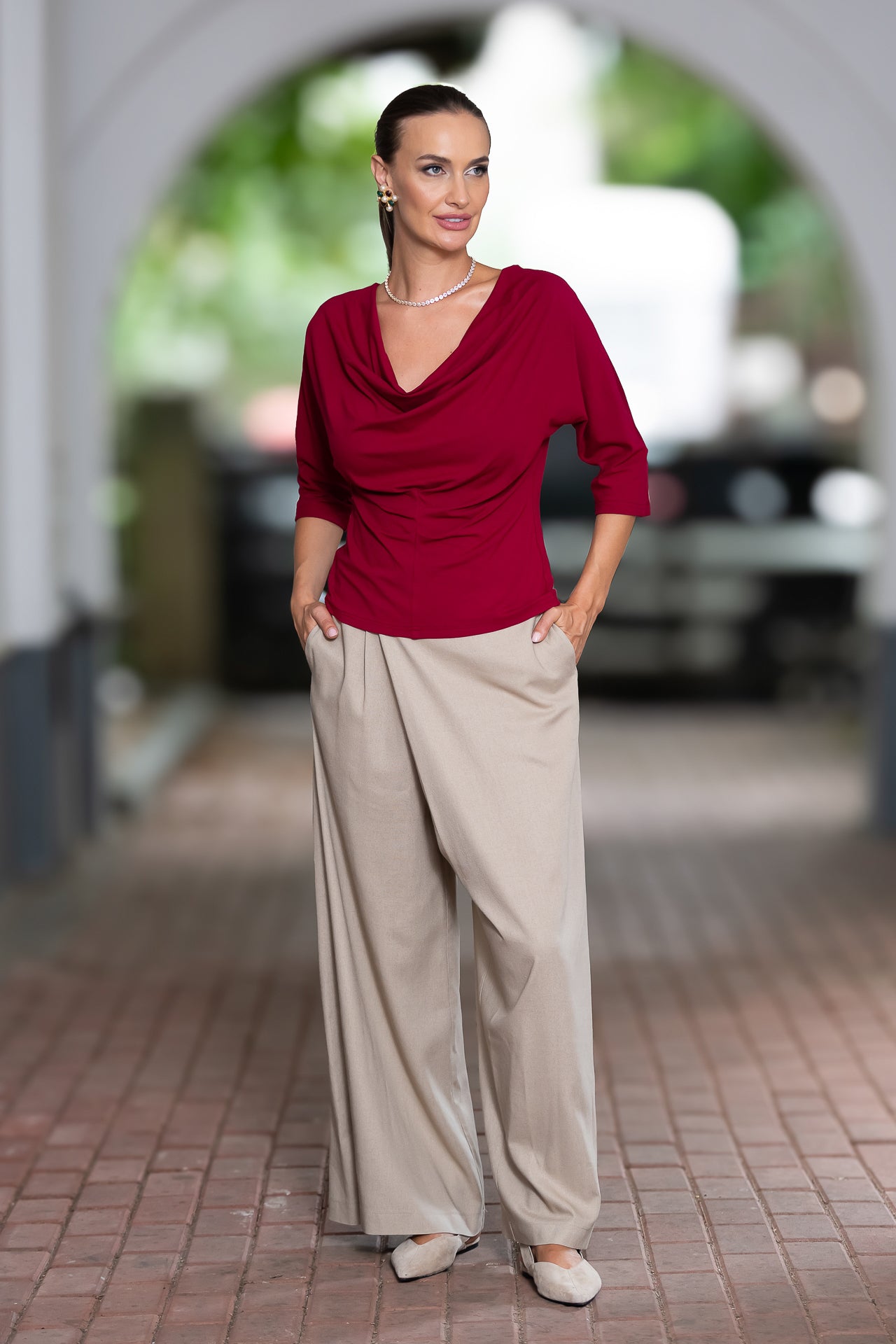 Bluza vișinie din jerseu Femina