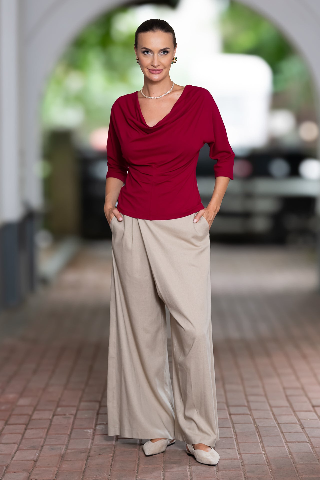 Bluza vișinie din jerseu Femina