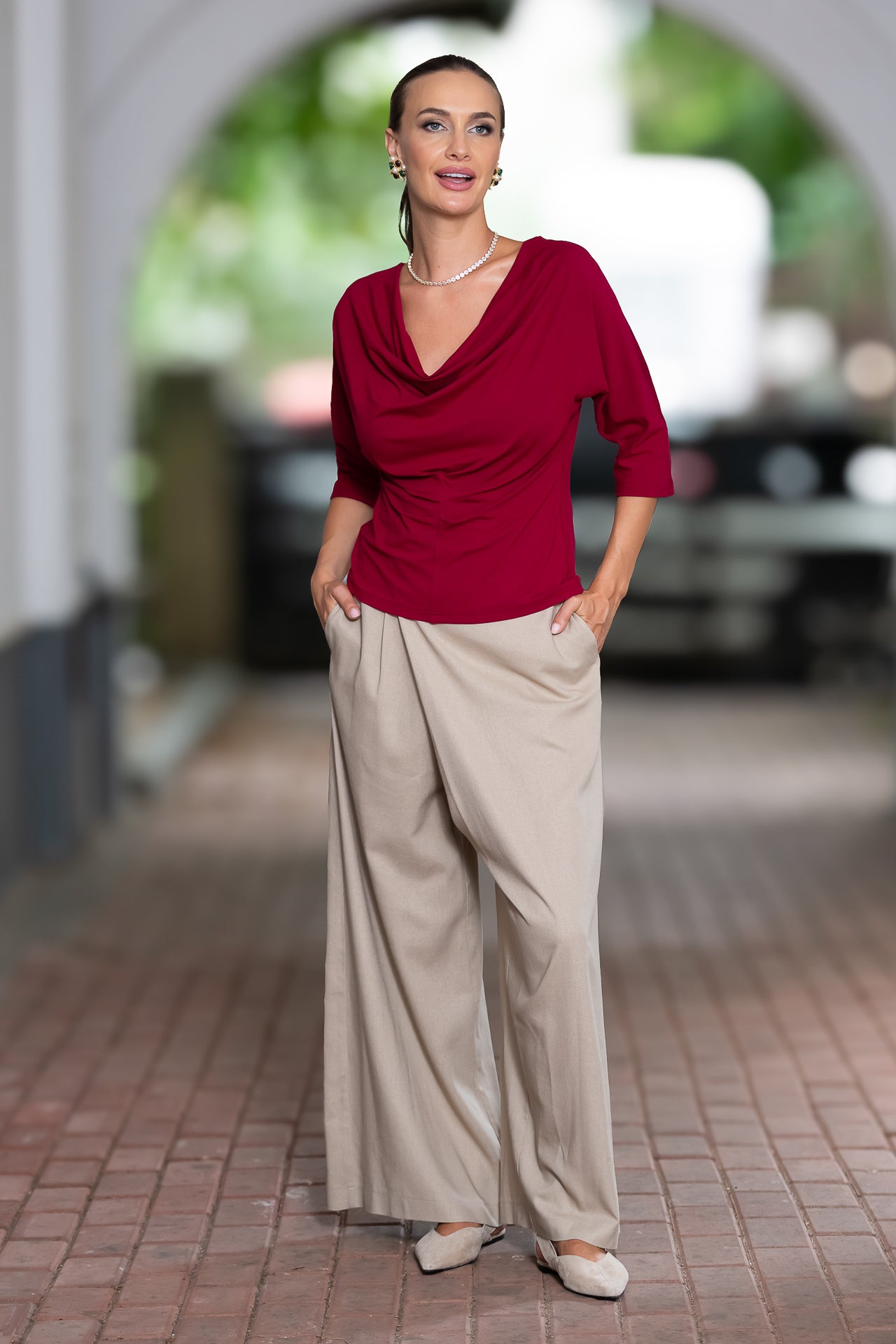 Bluza vișinie din jerseu Femina