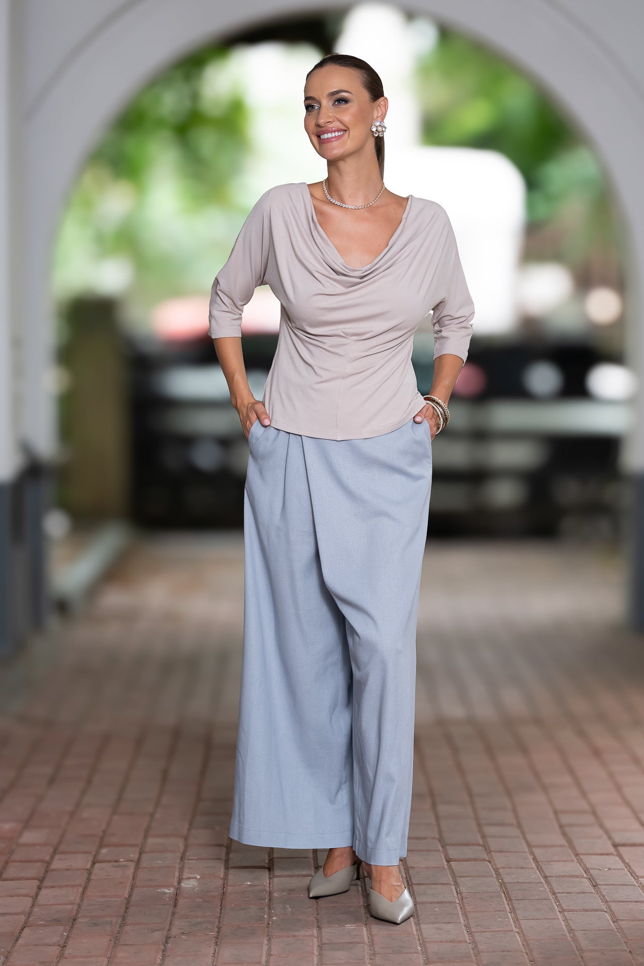 Bluza gri deschis din jerseu Femina