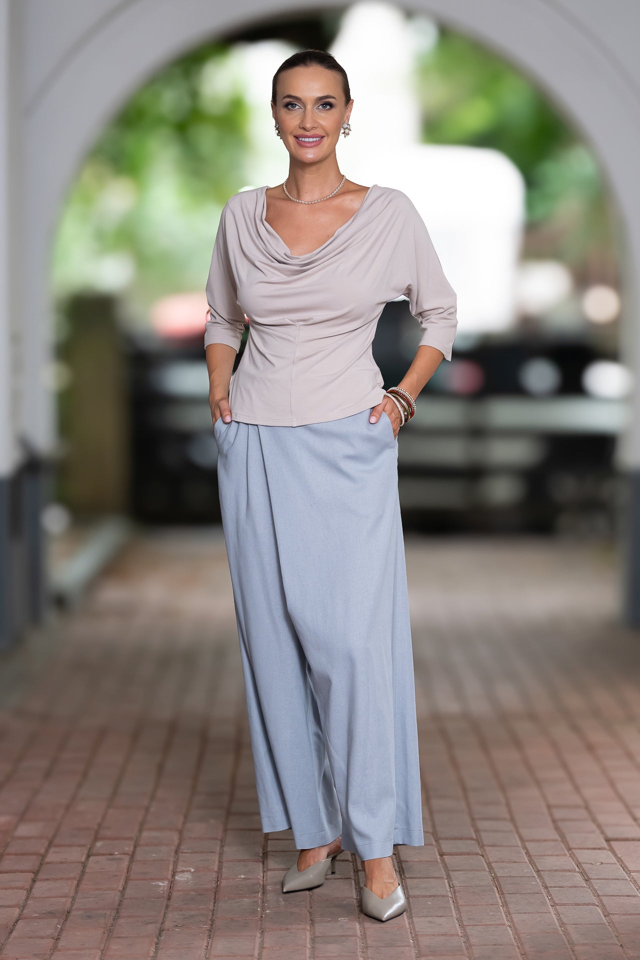 Bluza gri deschis din jerseu Femina