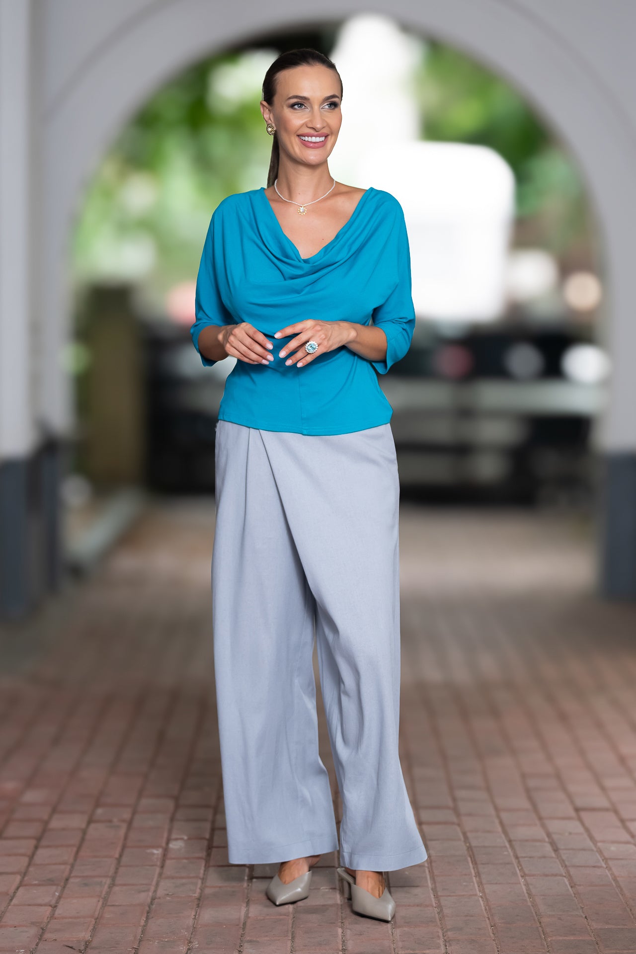 Bluza turcoaz din jerseu Femina