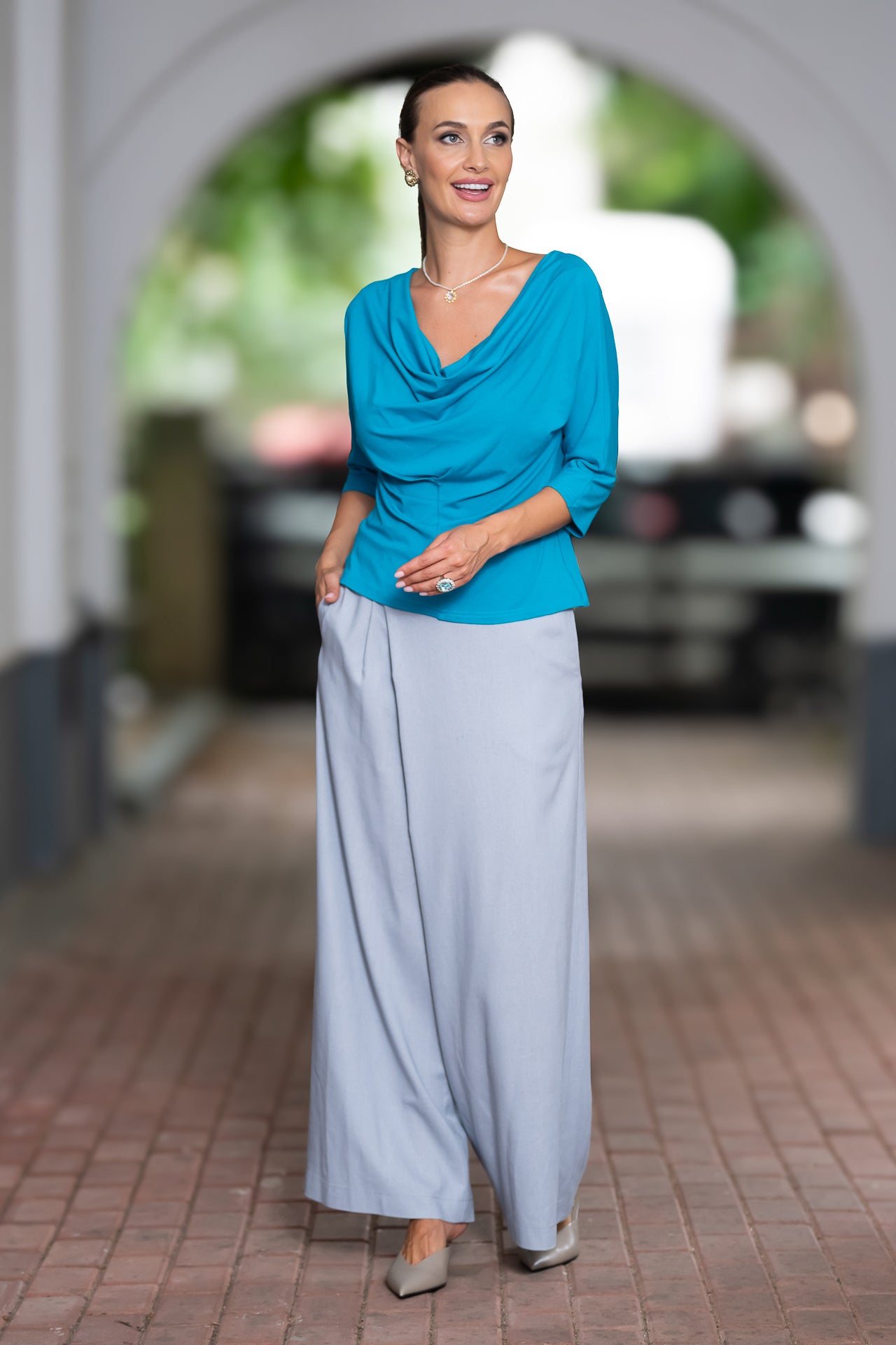Bluza turcoaz din jerseu Femina