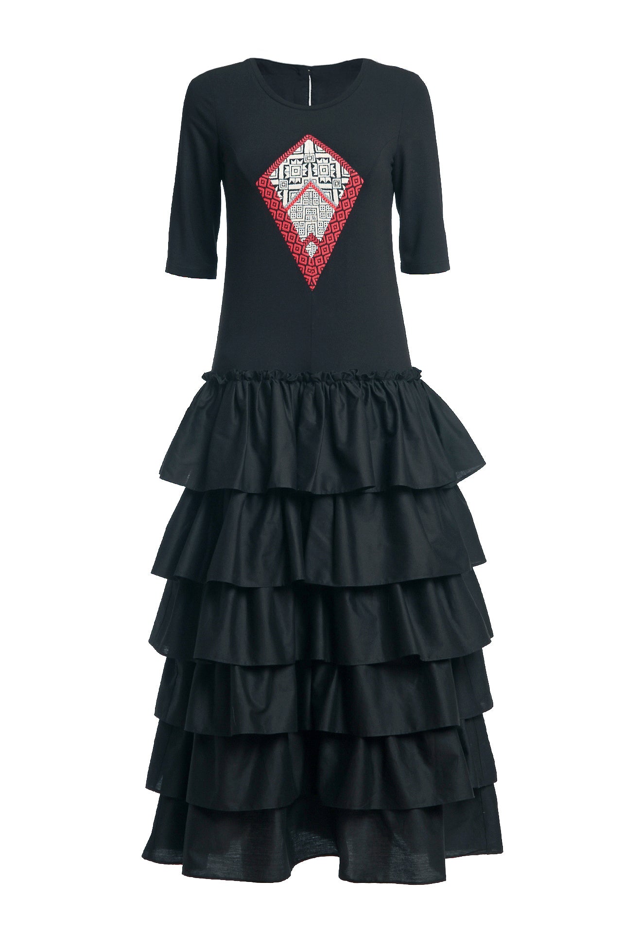 Rochie stilizată din jerseu negru cu volane