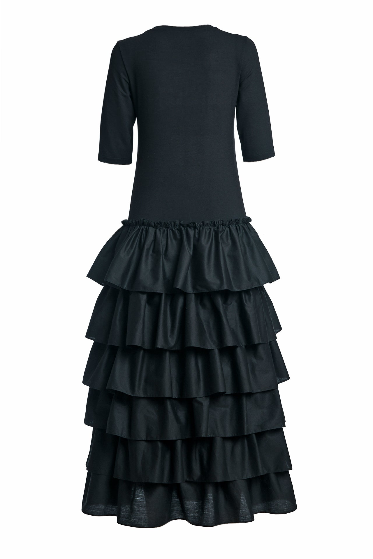 Rochie stilizată din jerseu negru cu volane