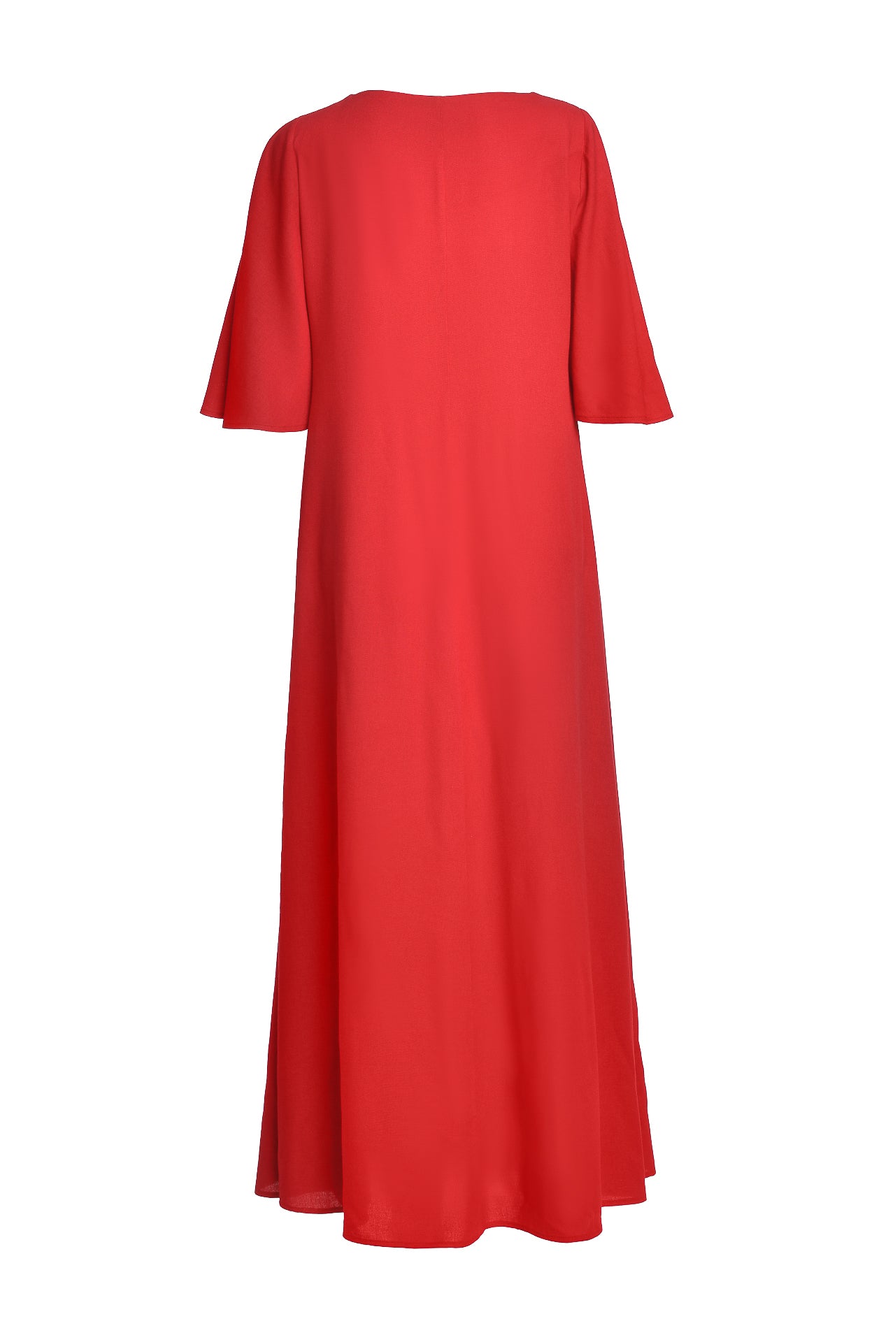 Rochie lungă din in roșu și corseletă din jacquard tradițional