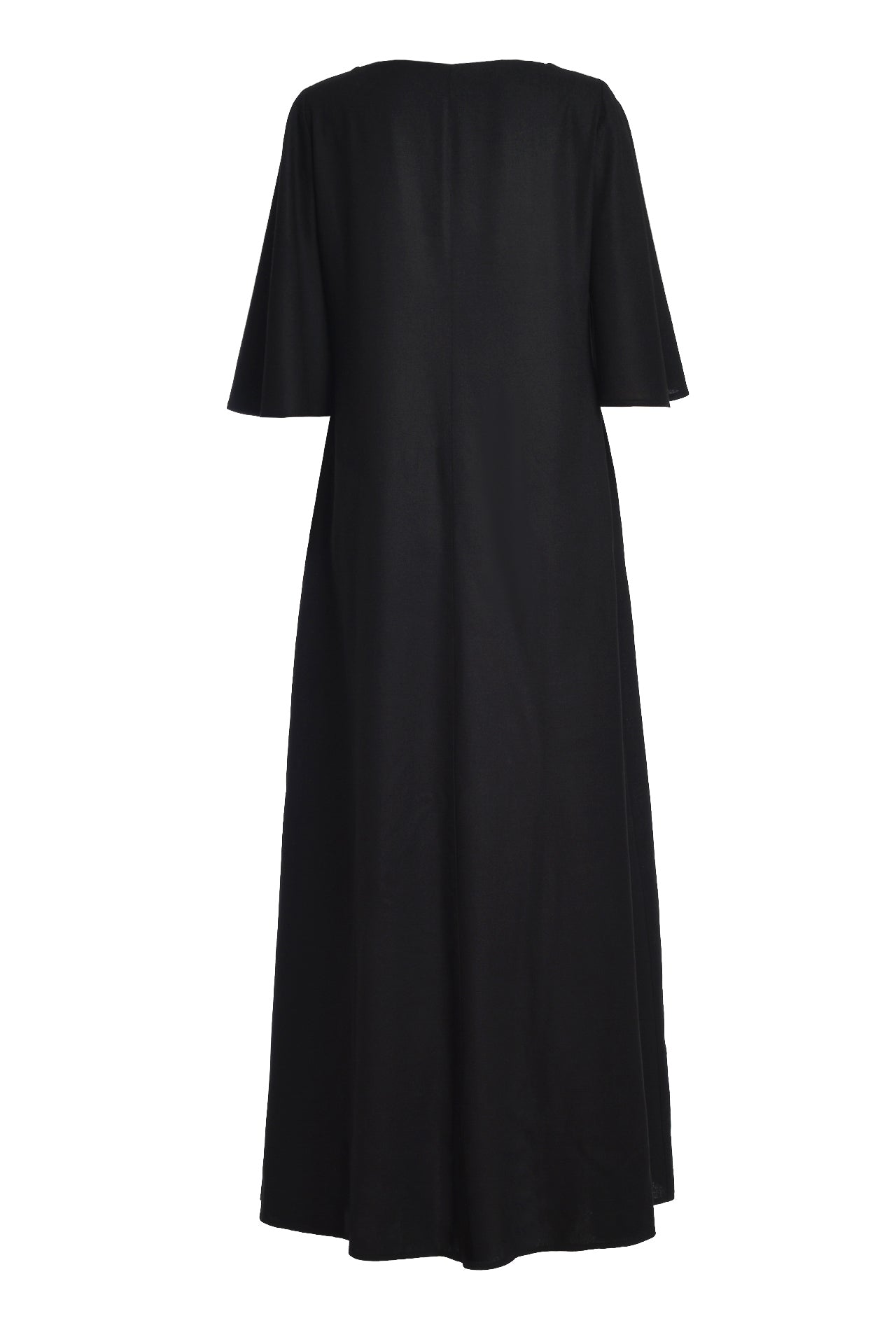 Rochie lungă din in negru și corseletă din jacquard tradițional