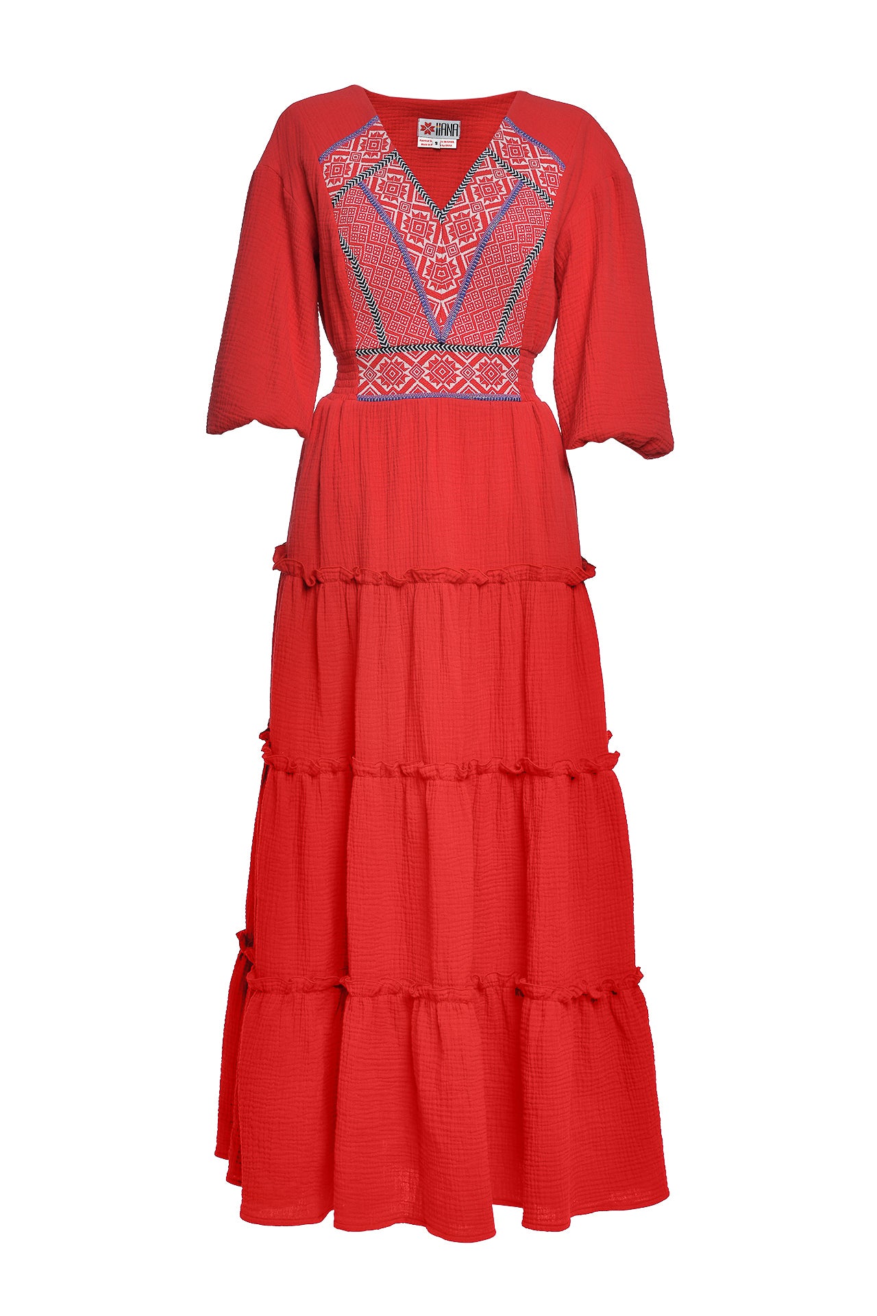 Rochie roșie din pânză topită cu jacquard țesut Domnița
