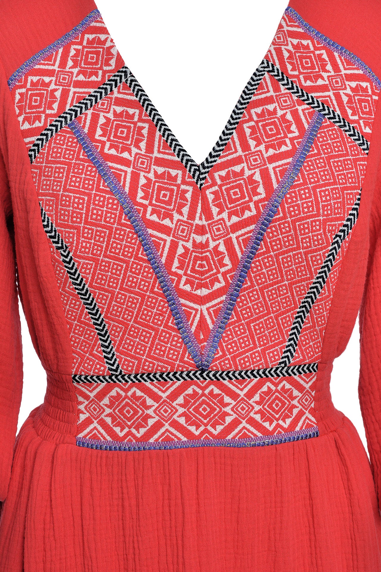 Rochie roșie din pânză topită cu jacquard țesut Domnița