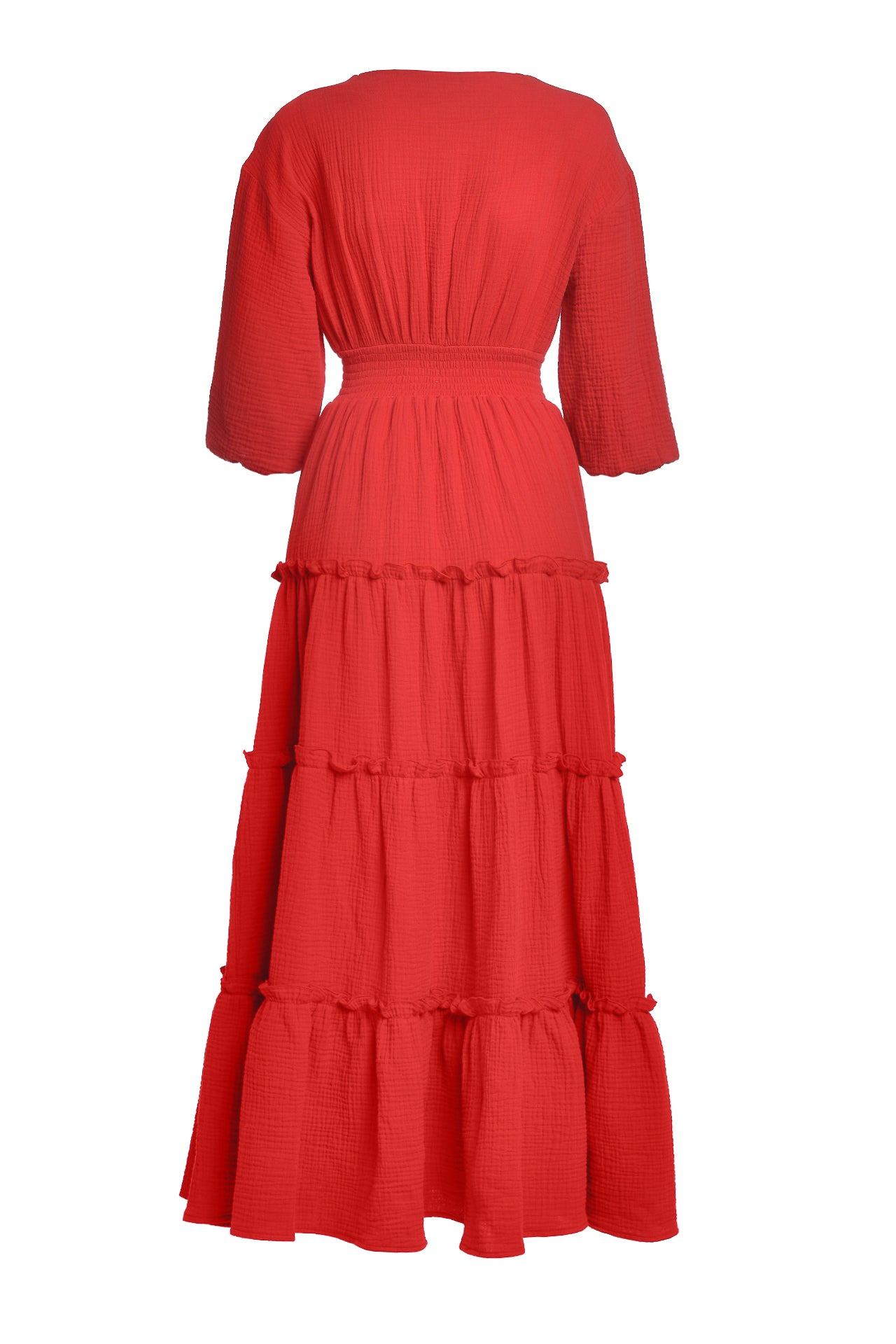 Rochie roșie din pânză topită cu jacquard țesut Domnița